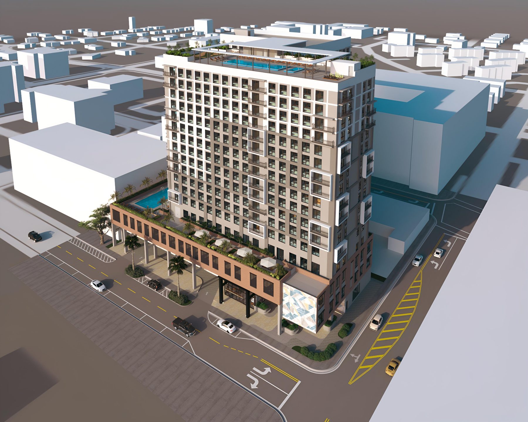 Aerial view of SOMI Walk with rooftop pool