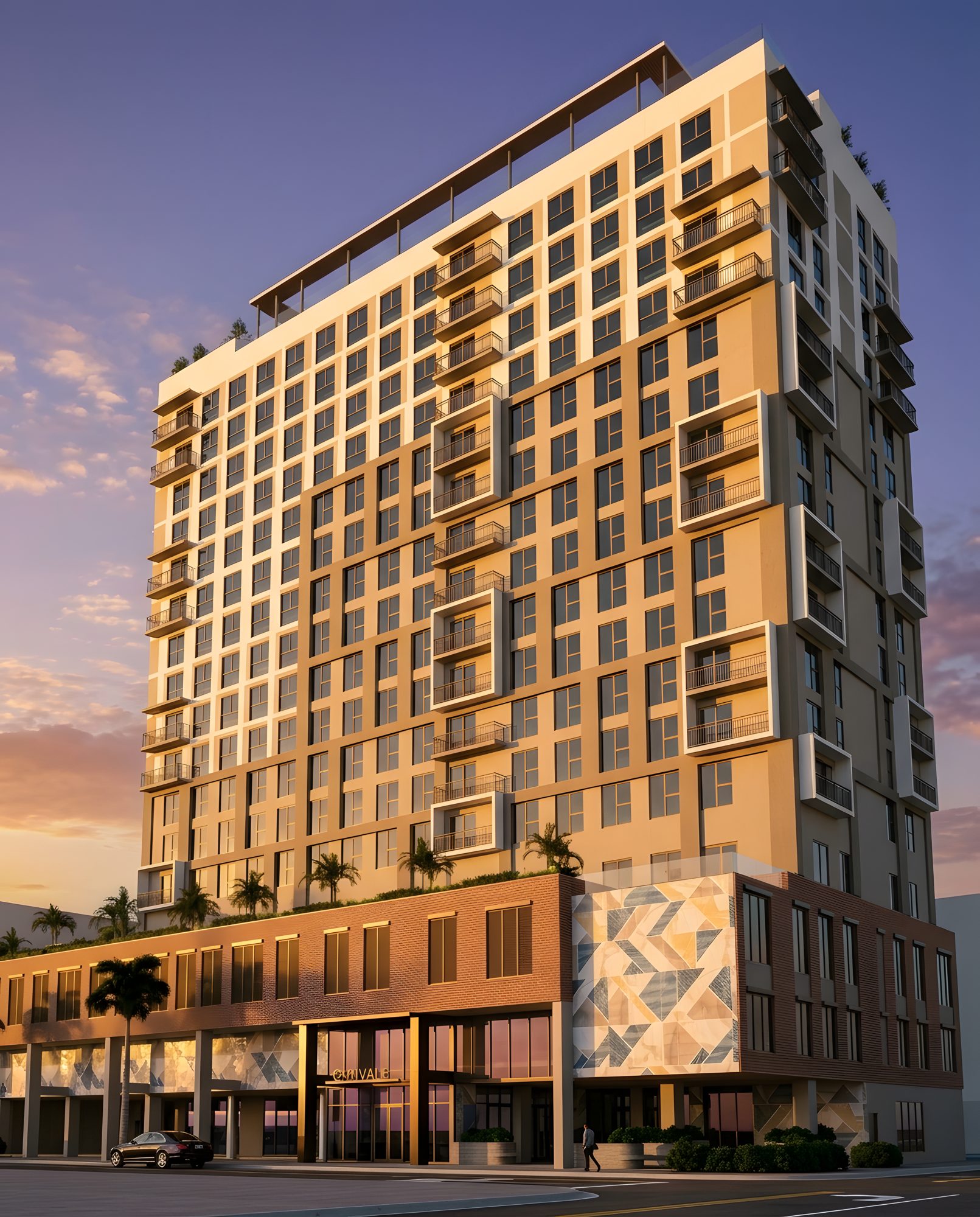 SOMI Walk Residences tower at sunset, South Miami