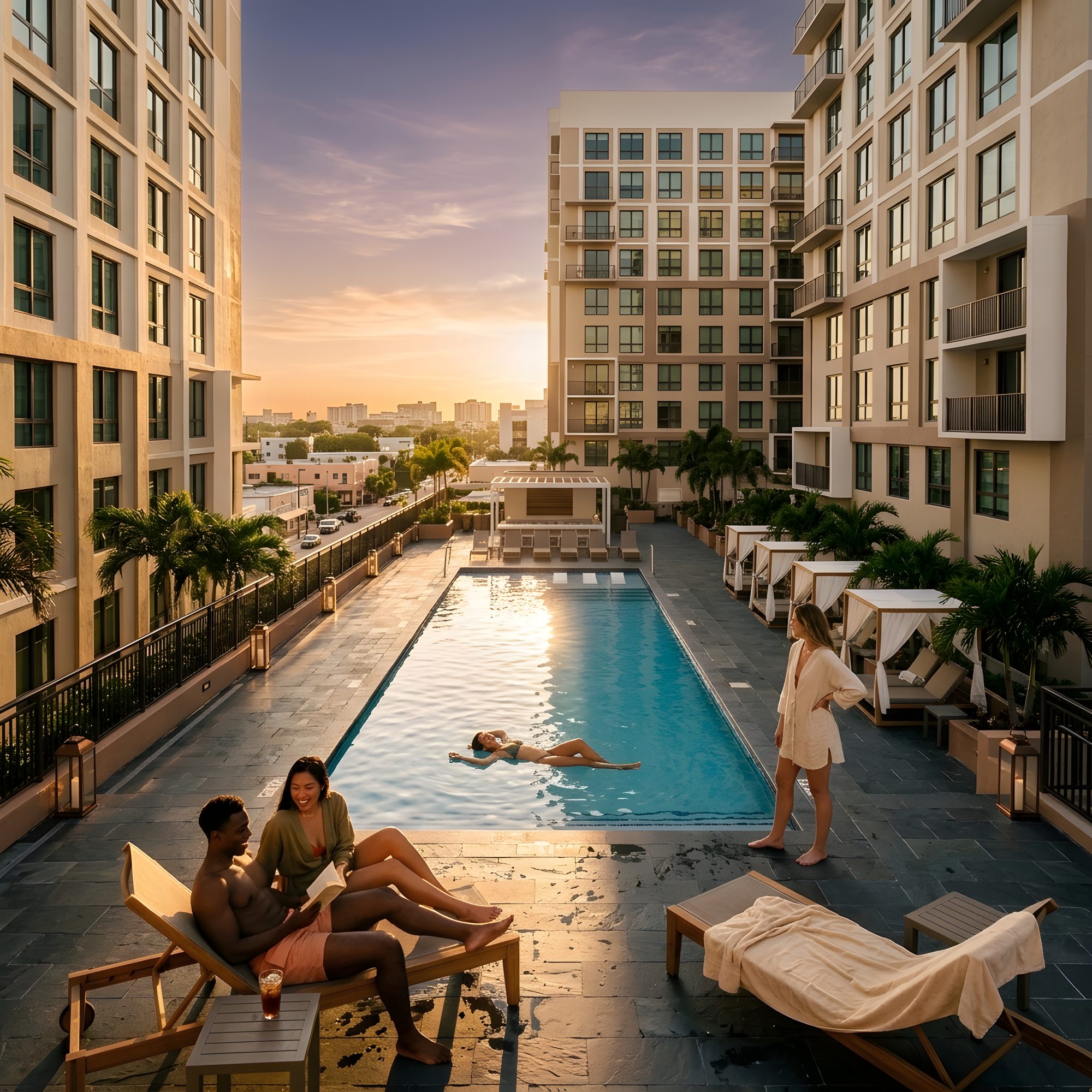 SOMI Walk pool deck at sunset